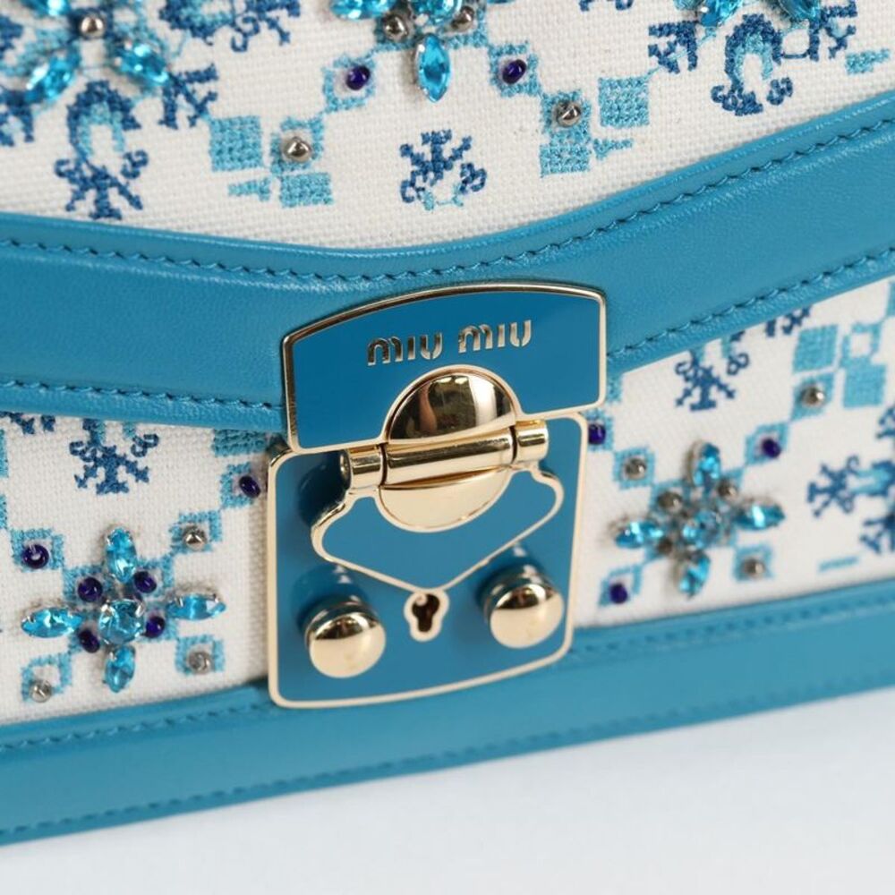 Miu Miu Chain Shoulder Bag Blue Canvas Shoulder Bag (Pre-Owned) - Picture 10 of 16
